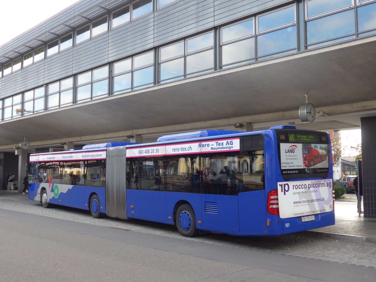 (156'246) - VZO Gr�ningen - Nr. 101/ZH 745'101 - Mercedes am 28. Oktober 2014 beim Bahnhof Uster