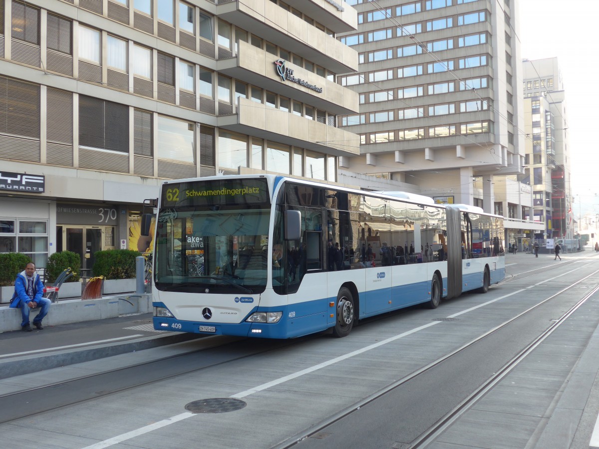 (156'267) - VBZ Z�rich - Nr. 409/ZH 745'409 - Mercedes am 28. Oktober 2014 beim Bahnhof Z�rich-Oerlikon