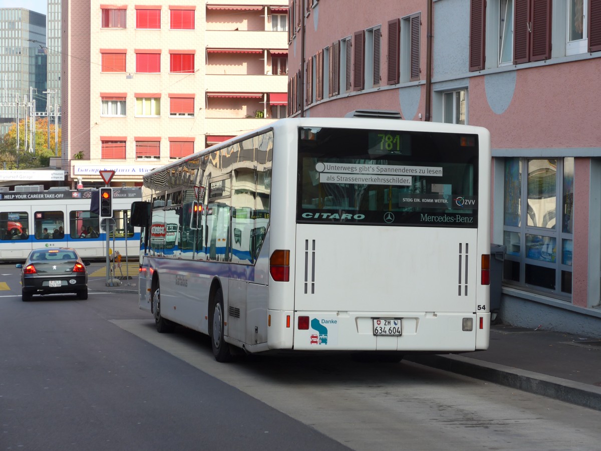 (156'274) - Welti-Furrer, Z�rich - Nr. 54/ZH 634'604 - Mercedes (ex Fr�hlich, Z�rich Nr. 604) am 28. Oktober 2014 beim Bahnhof Z�rich-Oerlikon