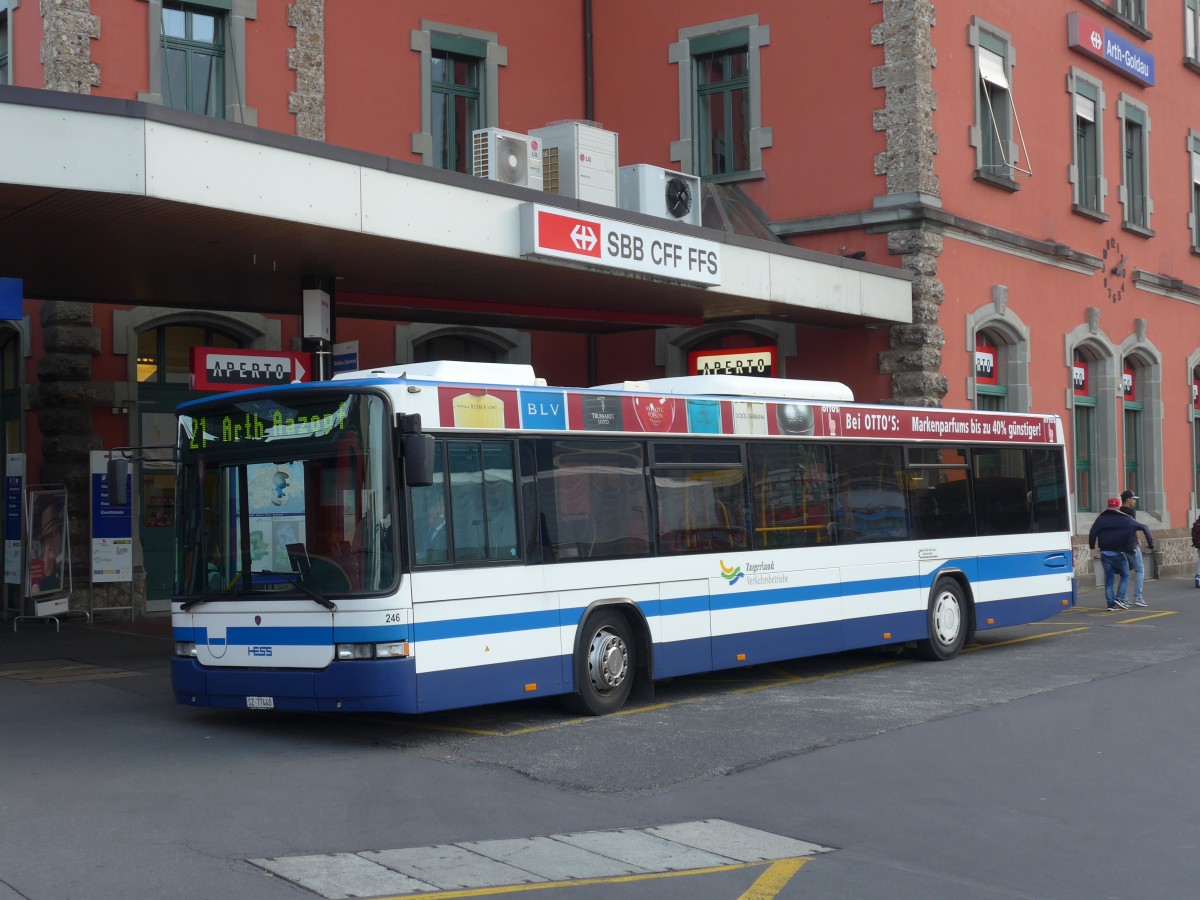 (156'372) - Auf der Maur, Steinen - Nr. 246/SZ 77'440 - Scania/Hess (ex Amrein, K�ssnacht; ex ZVB Zug Nr. 117; ex ZVB Zug Nr. 17) am 31. Oktober 2014 beim Bahnhof Arth-Goldau