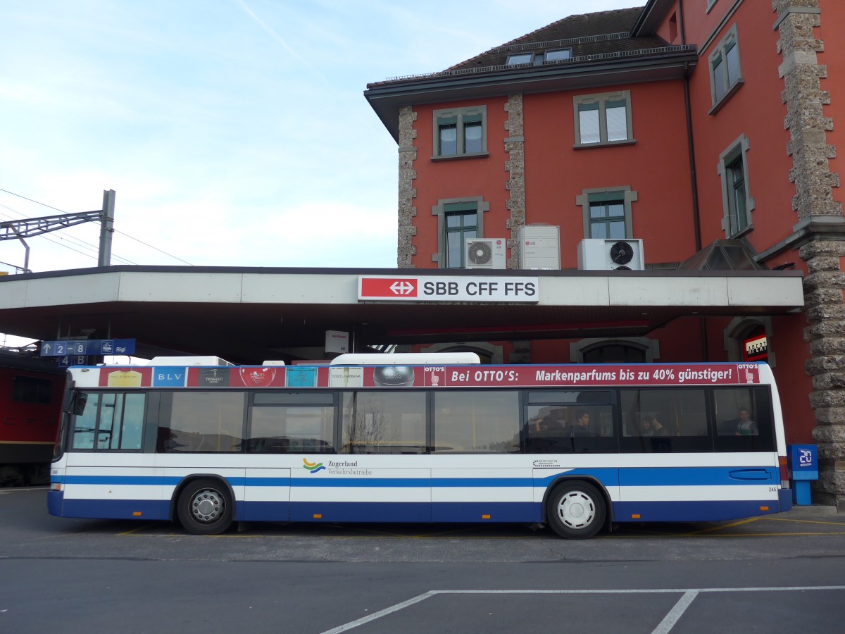 (156'374) - Auf der Maur, Steinen - Nr. 246/SZ 77'440 - Scania/Hess (ex Amrein, K�ssnacht; ex ZVB Zug Nr. 117; ex ZVB Zug Nr. 17) am 31. Oktober 2014 beim Bahnhof Arth-Goldau