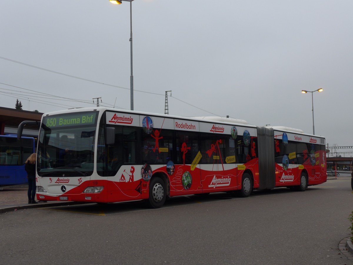 (157'538) - VZO Gr�ningen - Nr. 119/ZH 745'119 - Mercedes am 26. November 2014 beim Bahnhof Wetzikon