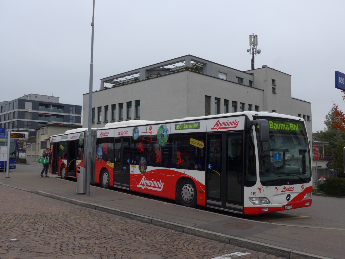 (157'543) - VZO Gr�ningen - Nr. 119/ZH 745'119 - Mercedes am 26. November 2014 beim Bahnhof Wetzikon
