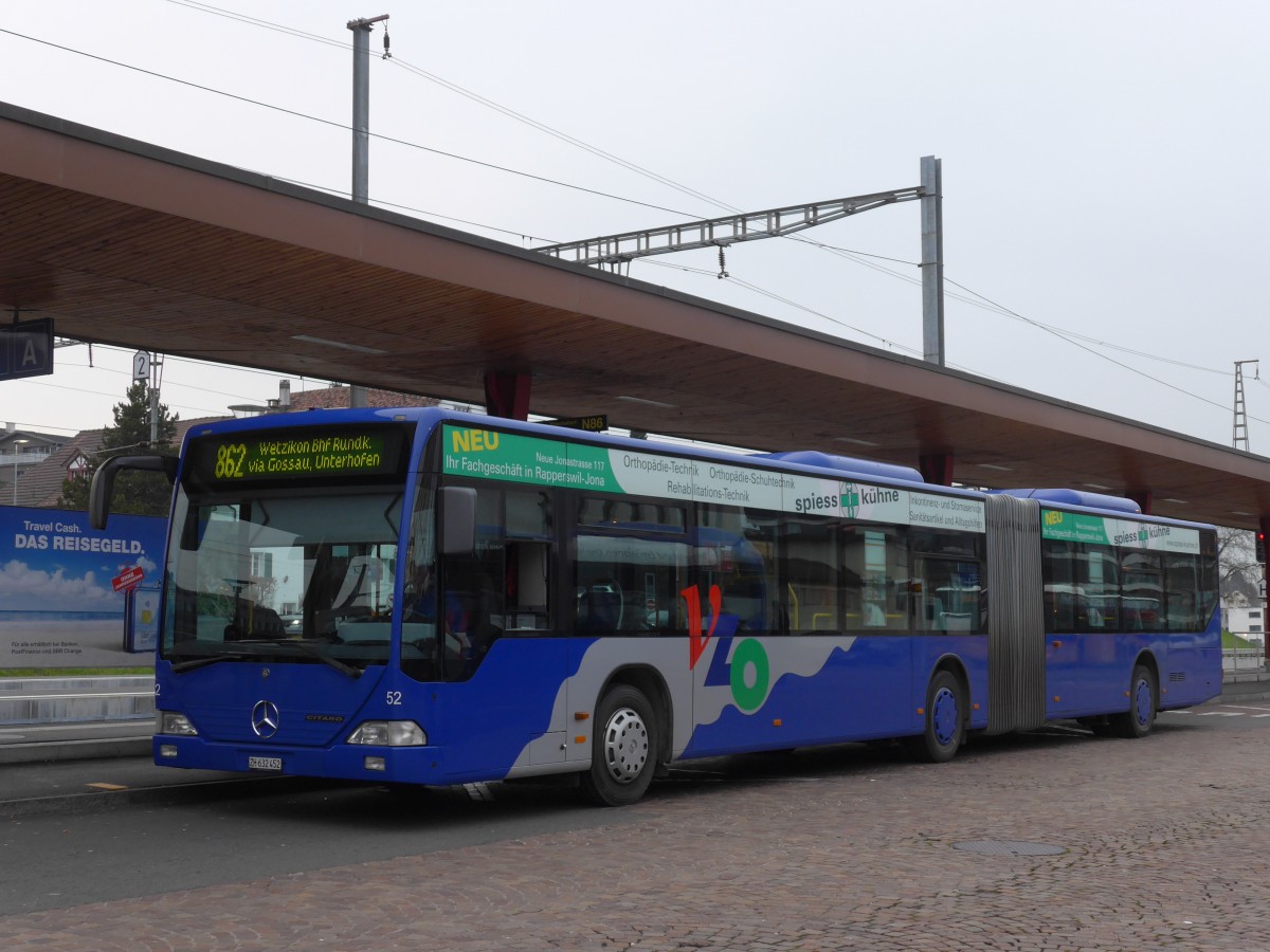 (157'551) - VZO Gr�ningen - Nr. 52/ZH 632'452 - Mercedes am 26. November 2014 beim Bahnhof Wetzikon