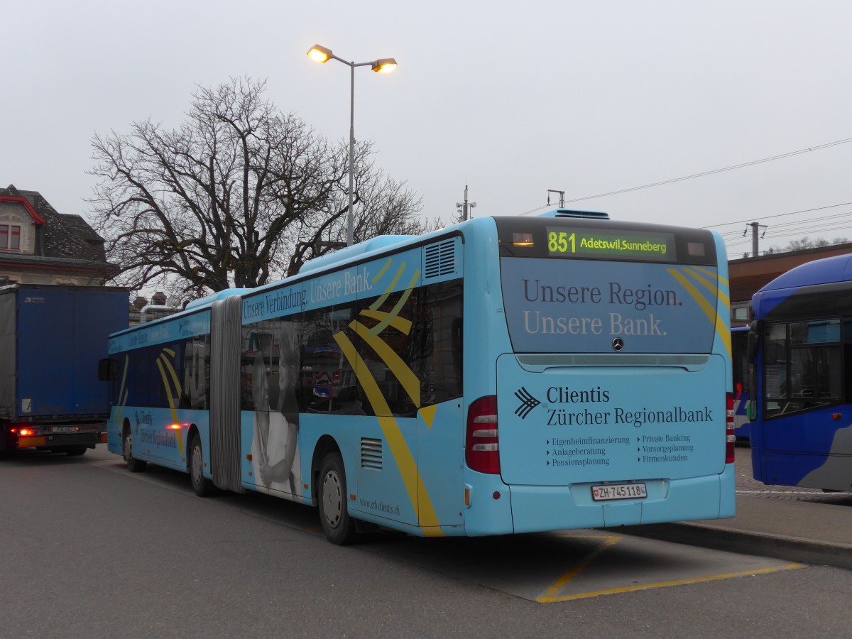 (157'555) - VZO Gr�ningen - Nr. 118/ZH 745'118 - Mercedes am 26. November 2014 beim Bahnhof Wetzikon
