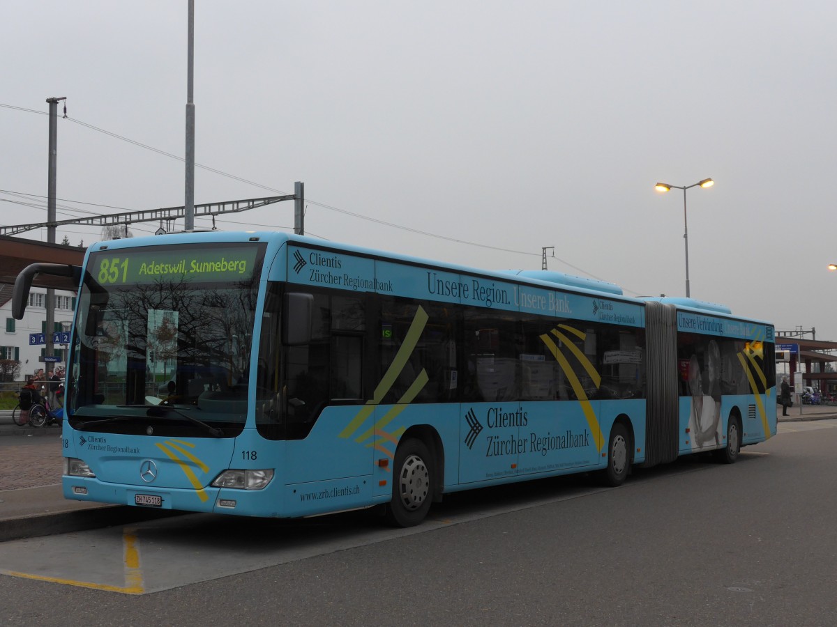 (157'556) - VZO Gr�ningen - Nr. 118/ZH 745'118 - Mercedes am 26. November 2014 beim Bahnhof Wetzikon
