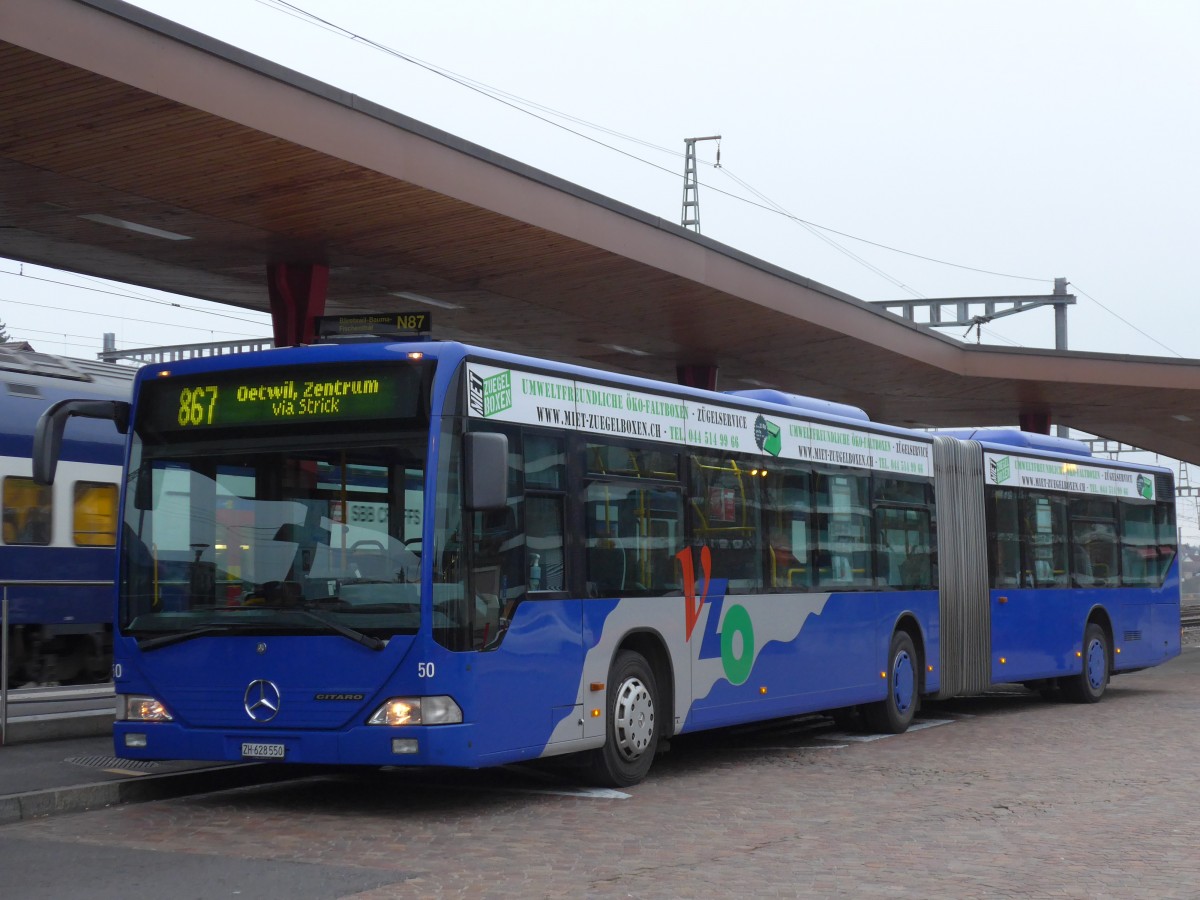 (157'559) - VZO Gr�ningen - Nr. 50/ZH 628'550 - Mercedes am 26. November 2014 beim Bahnhof Wetzikon