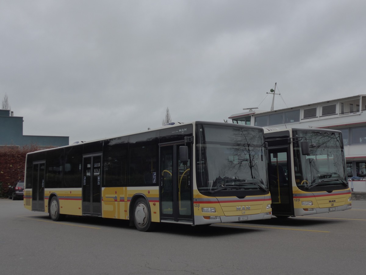 (157'607) - STI Thun - Nr. 128/BE 800'128 - MAN am 4. Dezember 2014 bei der Schiffl�ndte Thun