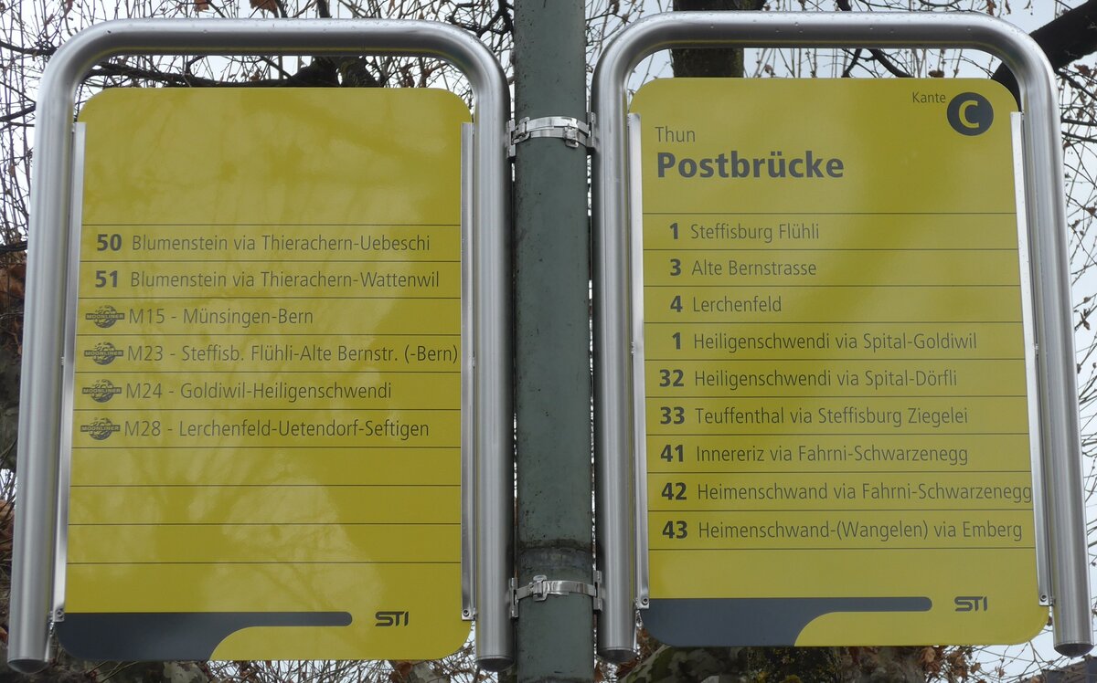 (157'717) - STI-Haltestellenschilder - Thun, Postbr�cke - am 8. Dezember 2014
