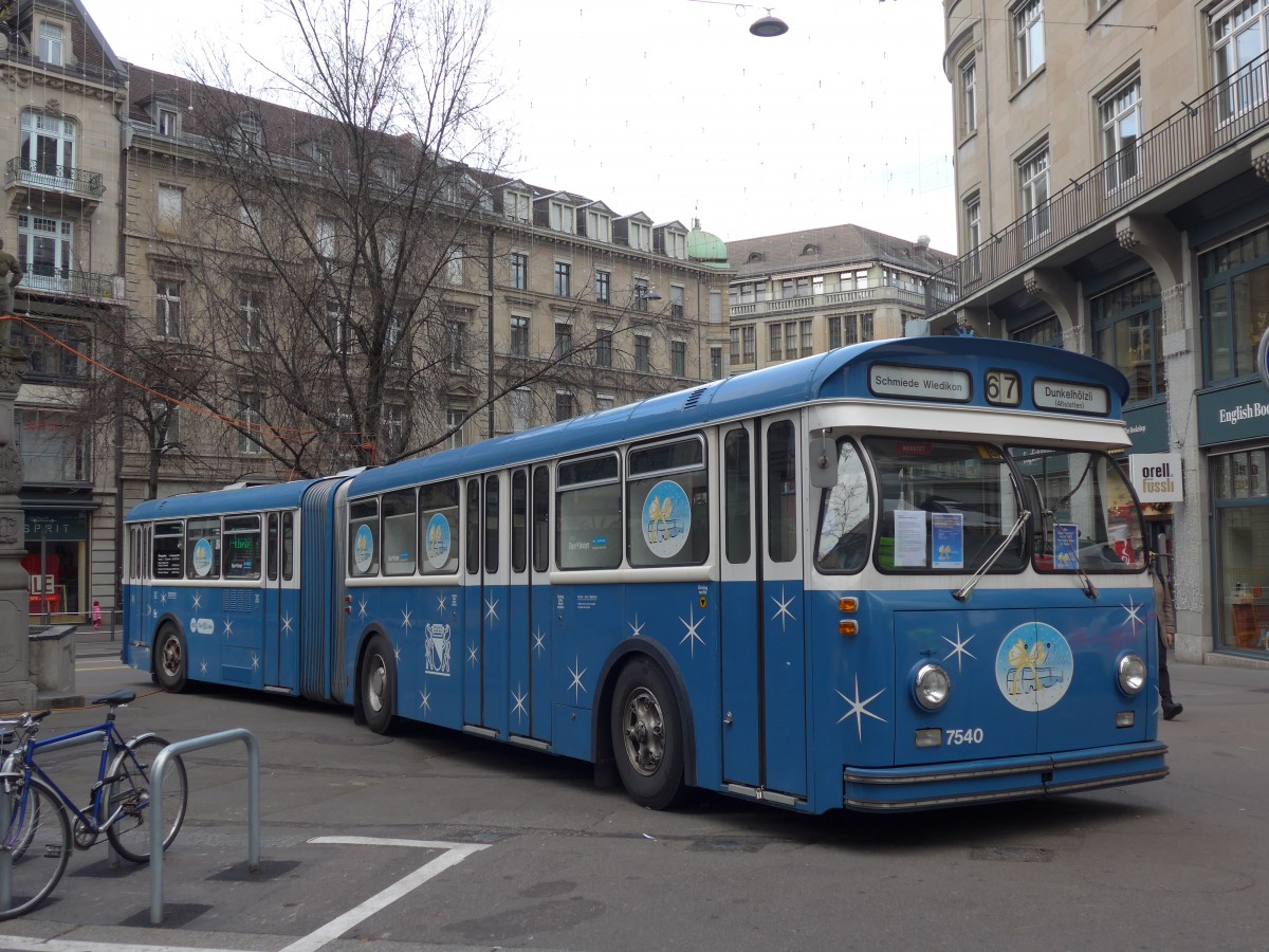 (157'733) - VBZ Z�rich - Nr. 7540 - Saurer/Saurer P�cklibus (ex Nr. 540) am 14. Dezember 2014 in Z�rich, Bahnhofstrasse