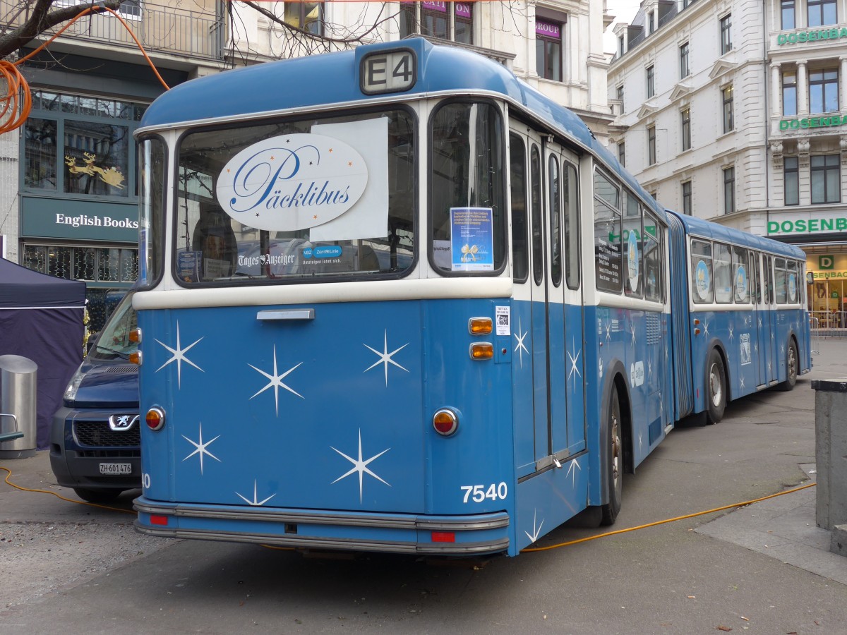 (157'735) - VBZ Z�rich - Nr. 7540 - Saurer/Saurer P�cklibus (ex Nr. 540) am 14. Dezember 2014 in Z�rich, Bahnhofstrasse