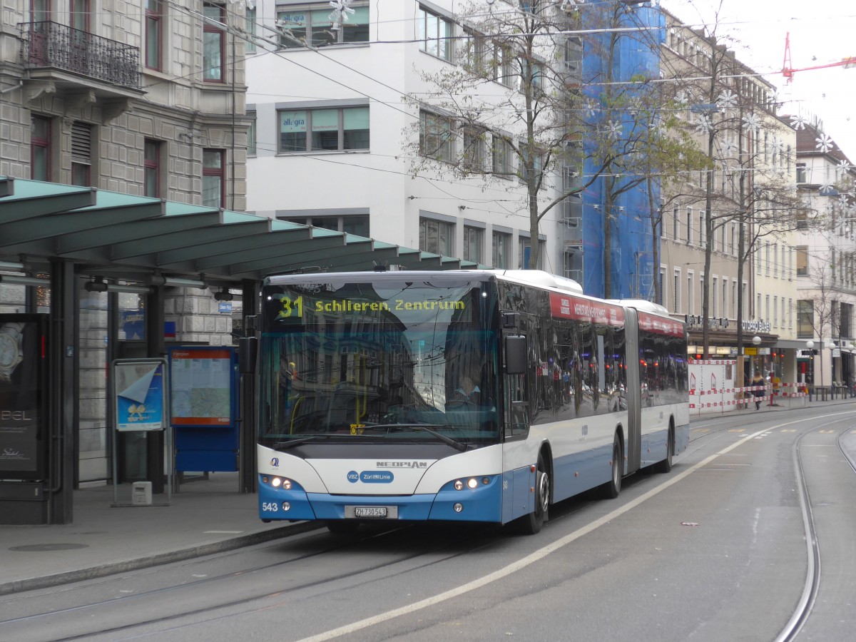 (157'742) - VBZ Z�rich - Nr. 543/ZH 730'543 - Neoplan am 14. Dezember 2014 in Z�rich, L�wenplatz