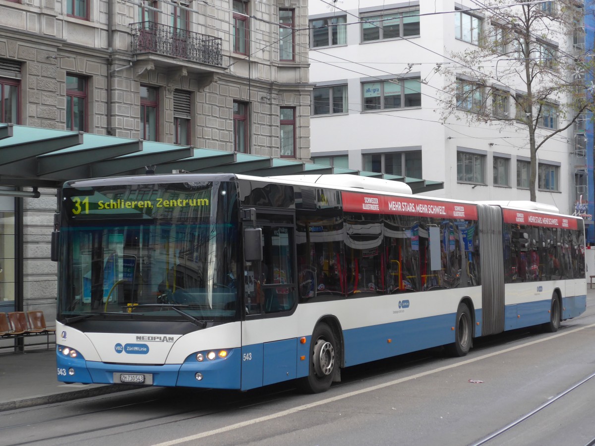 (157'743) - VBZ Z�rich - Nr. 543/ZH 730'543 - Neoplan am 14. Dezember 2014 in Z�rich, L�wenplatz