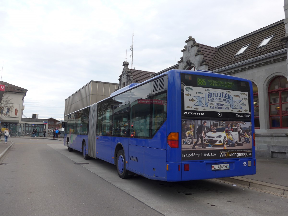 (157'777) - VZO Gr�ningen - Nr. 58/ZH 416'358 - Mercedes am 14. Dezember 2014 beim Bahnhof Rapperswil