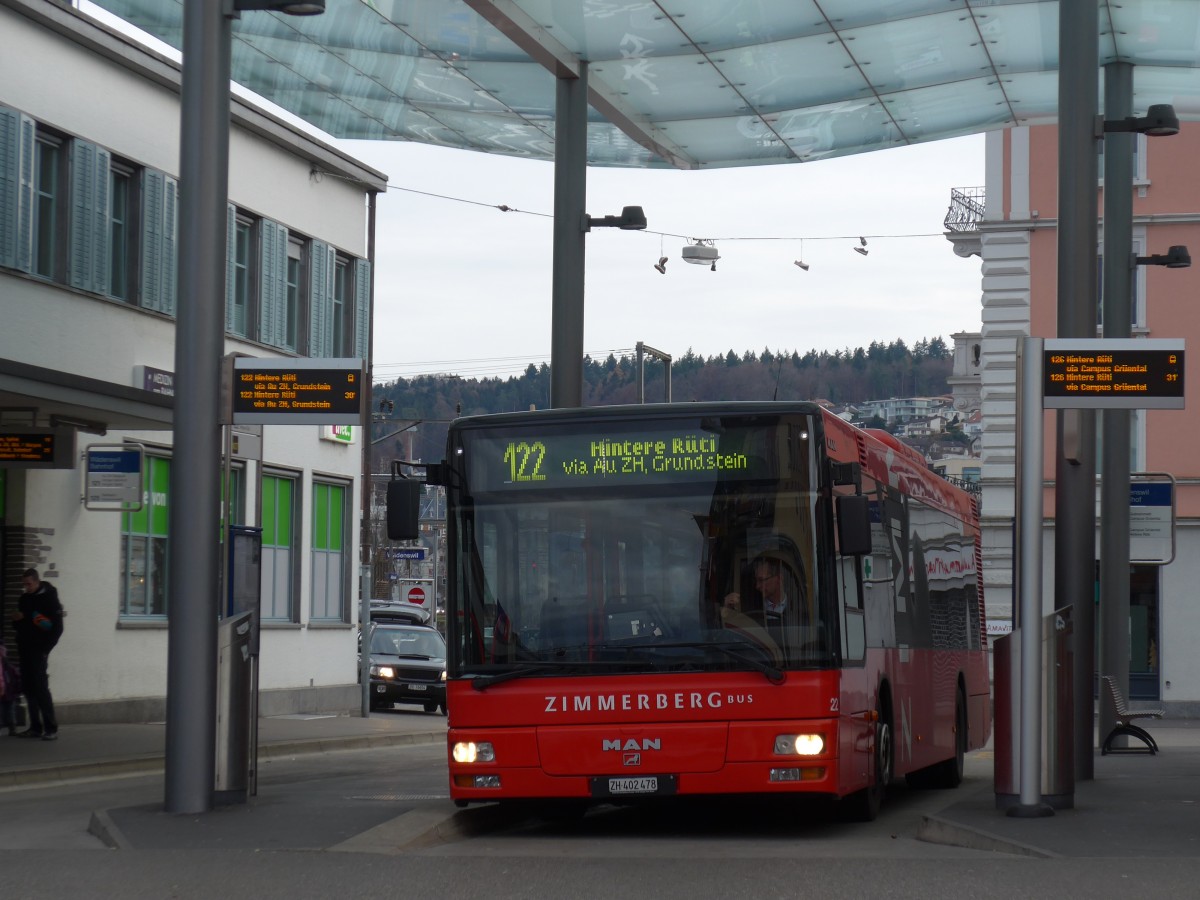 (157'792) - AHW Horgen - Nr. 22/ZH 402'478 - MAN am 14. Dezember 2014 beim Bahnhof W�denswil