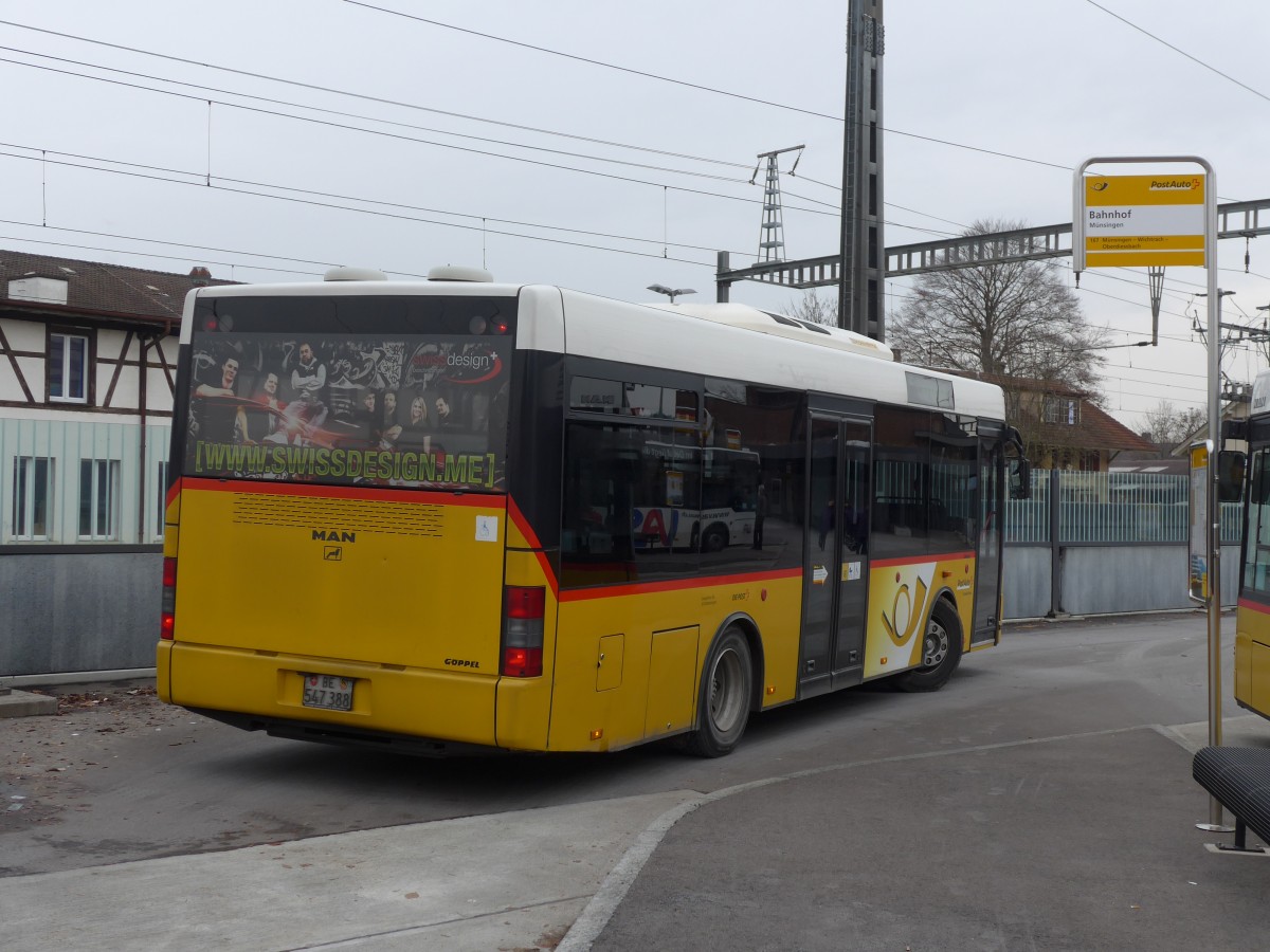 (158'454) - Lengacher, M�nsingen - Nr. 3/BE 547'388 - MAN/G�ppel am 19. Januar 2015 beim Bahnhof M�nsingen