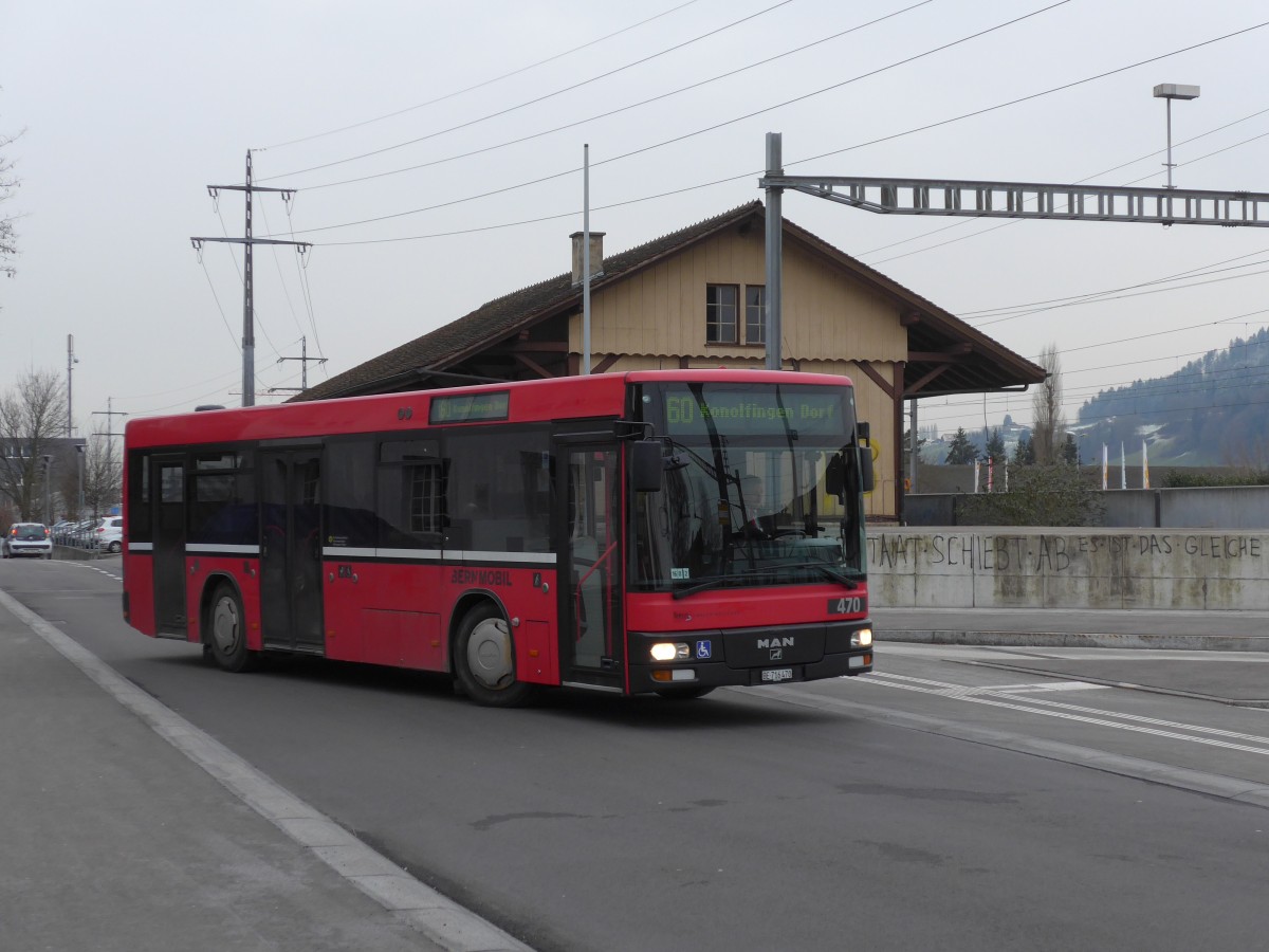 (158'462) - Bernmobil, Bern - Nr. 470/BE 716'470 - MAN/G�ppel (ex Peyer, Niederwangen Nr. 70) am 19. Januar 2015 beim Bahnhof M�nsingen