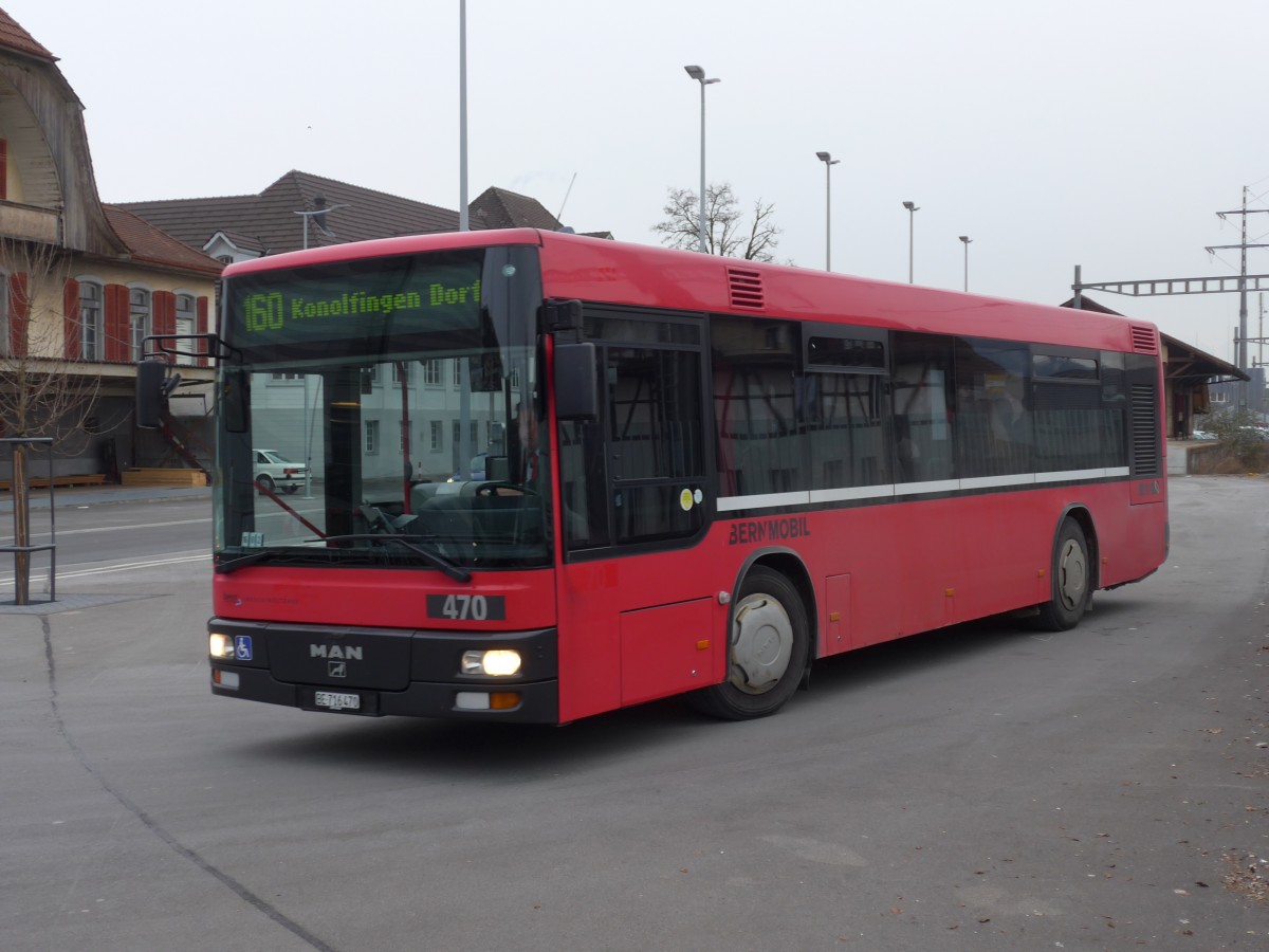 (158'463) - Bernmobil, Bern - Nr. 470/BE 716'470 - MAN/G�ppel (ex Peyer, Niederwangen Nr. 70) am 19. Januar 2015 beim Bahnhof M�nsingen