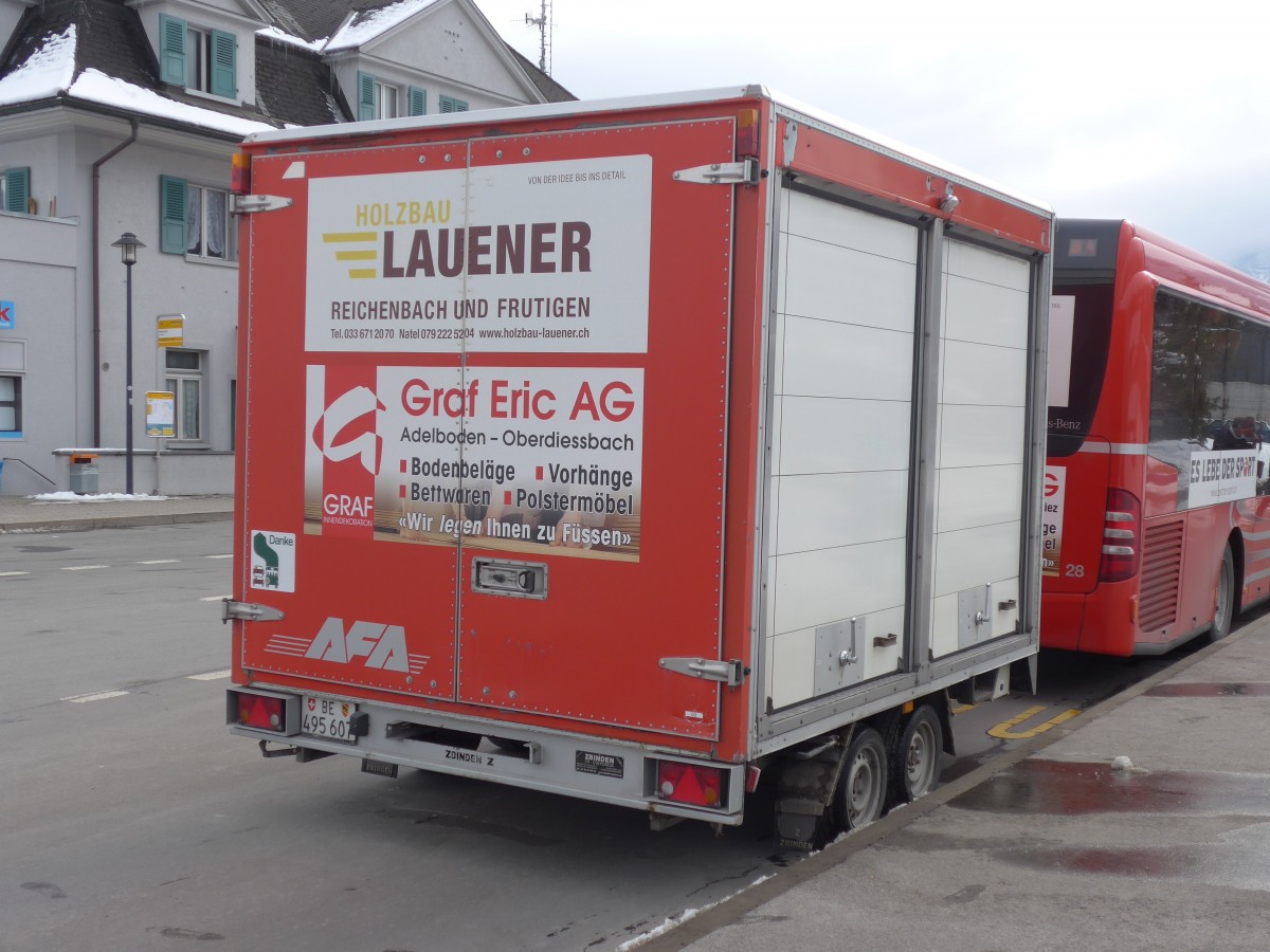 (158'495) - AFA Adelboden - Nr. 63/BE 495'607 - Zbinden Gep�ckanh�nger am 24. Januar 2015 beim Bahnhof Frutigen