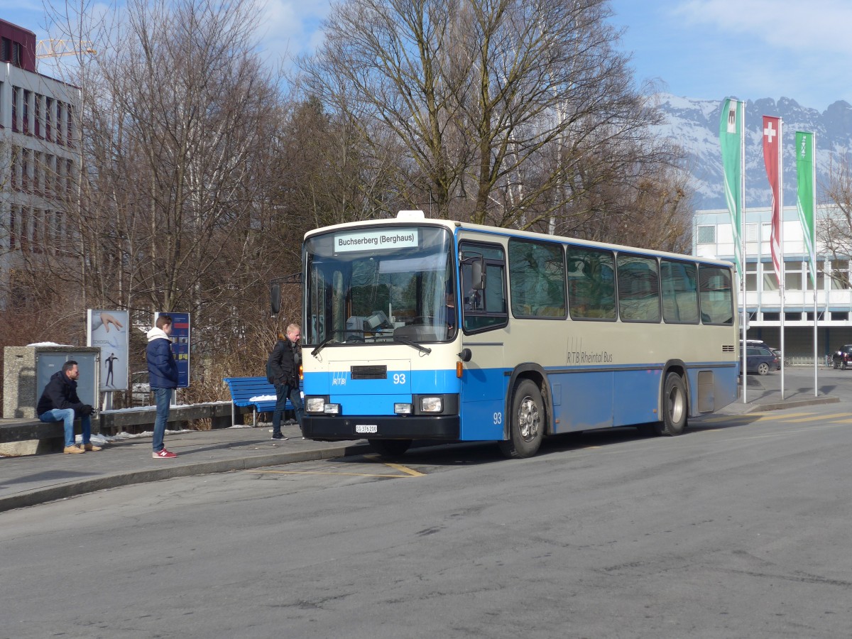 (158'707) - RTB Altst�tten - Nr. 93/SG 376'200 - NAW/Lauber (ex R.G.V. Autobus, Stabio; ex AMSA Chiasso Nr. 23; ex AWA Amden Nr. 3) am 14. Februar 2015 beim Bahnhof Buchs