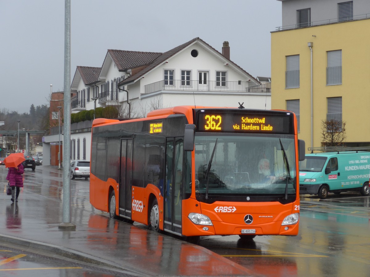 (158'947) - RBS Worblaufen - Nr. 216/BE 800'216 - Mercedes am 2. M�rz 2015 beim Bahnhof Lyss