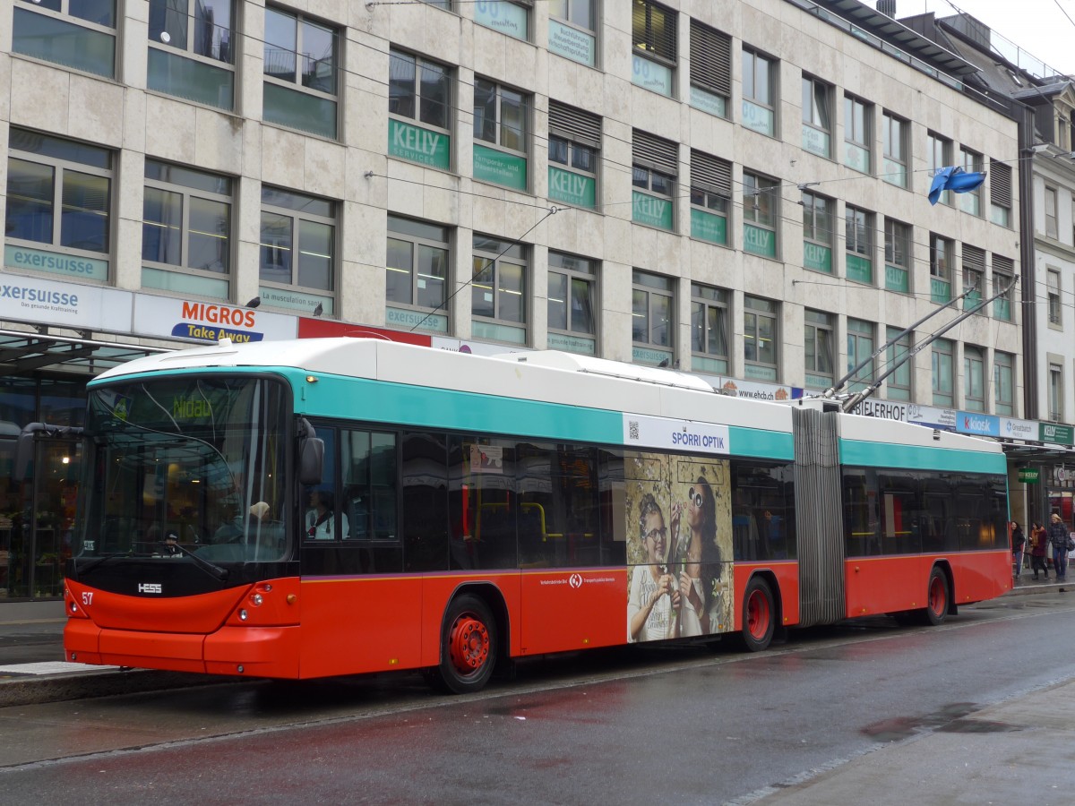 (158'962) - VB Biel - Nr. 57 - Hess/Hess Gelenktrolleybus am 2. M�rz 2015 in Biel, Guisanplatz