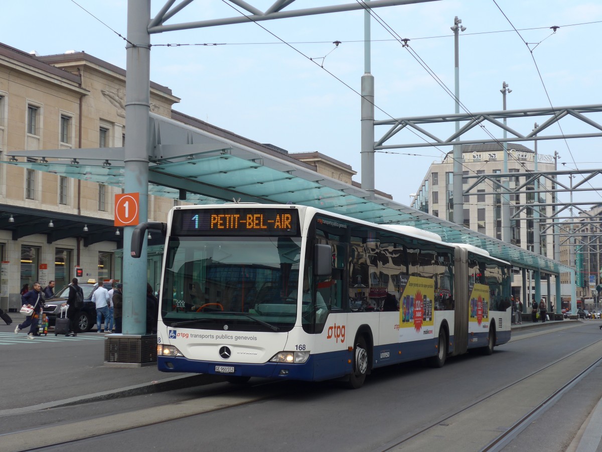 (159'171) - TPG Gen�ve - Nr. 168/GE 960'552 - Mercedes am 14. M�rz 2015 beim Bahnhof Gen�ve