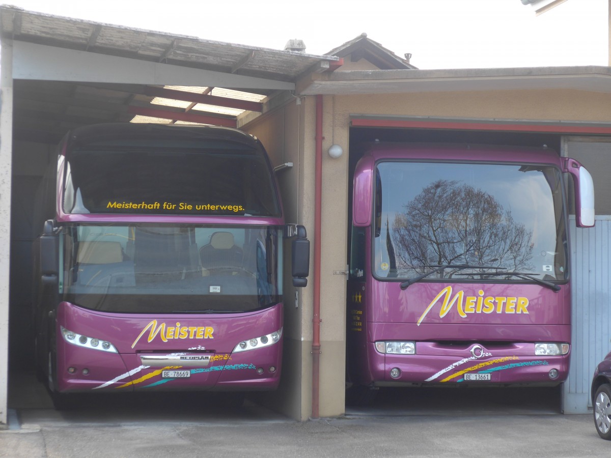 (159'175) - Meister, Thun - BE 78'669 - Neoplan + BE 13'661 - Irisbus am 15. M�rz 2015 in Thun, Garage