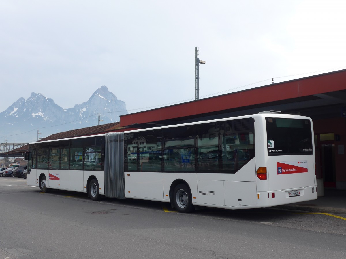 (159'220) - AAGS Schwyz - Nr. 84/SZ 118'684 - Mercedes (ex VR La Chaux-de-Fonds Nr. 228) am 17. M�rz 2015 beim Bahnhof Brunnen