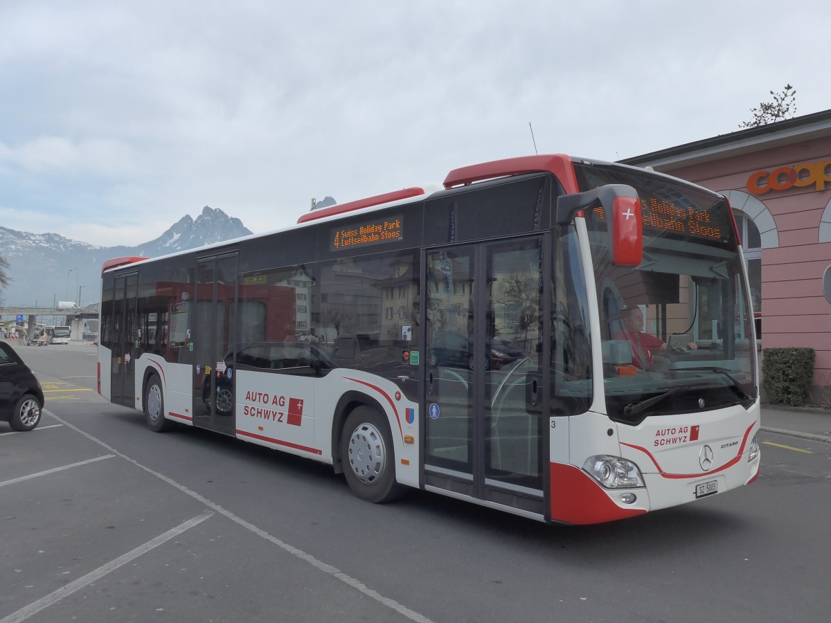 (159'246) - AAGS Schwyz - Nr. 3/SZ 5003 - Mercedes am 17. M�rz 2015 beim Bahnhof Brunnen