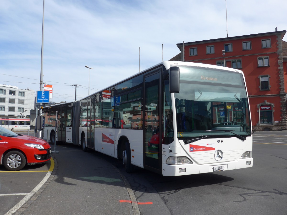 (159'274) - AAGS Schwyz - Nr. 83/SZ 118'683 - Mercedes (ex VR La Chaux-de-Fonds Nr. 227) am 17. M�rz 2015 beim Bahnhof Arth-Goldau