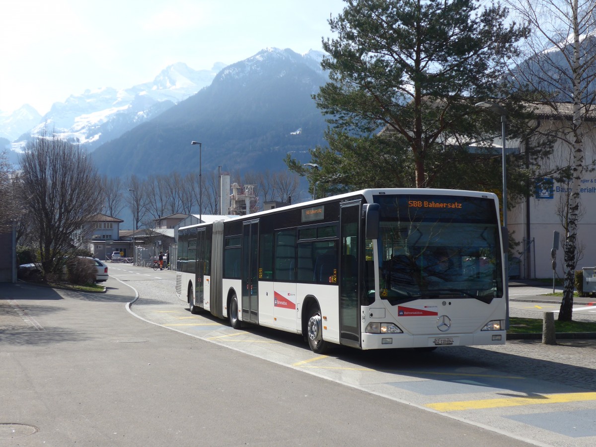 (159'319) - AAGS Schwyz - Nr. 84/SZ 118'684 - Mercedes (ex VR La Chaux-de-Fonds Nr. 228) am 18. M�rz 2015 beim Bahnhof Fl�elen