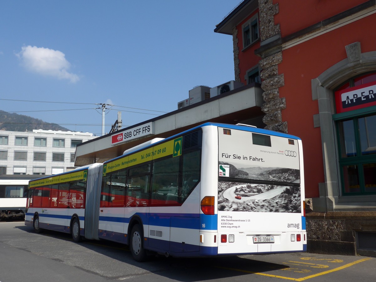 (159'350) - ZVB Zug - Nr. 16/ZG 3366 - Mercedes am 18. M�rz 2015 beim Bahnhof Arth-Goldau