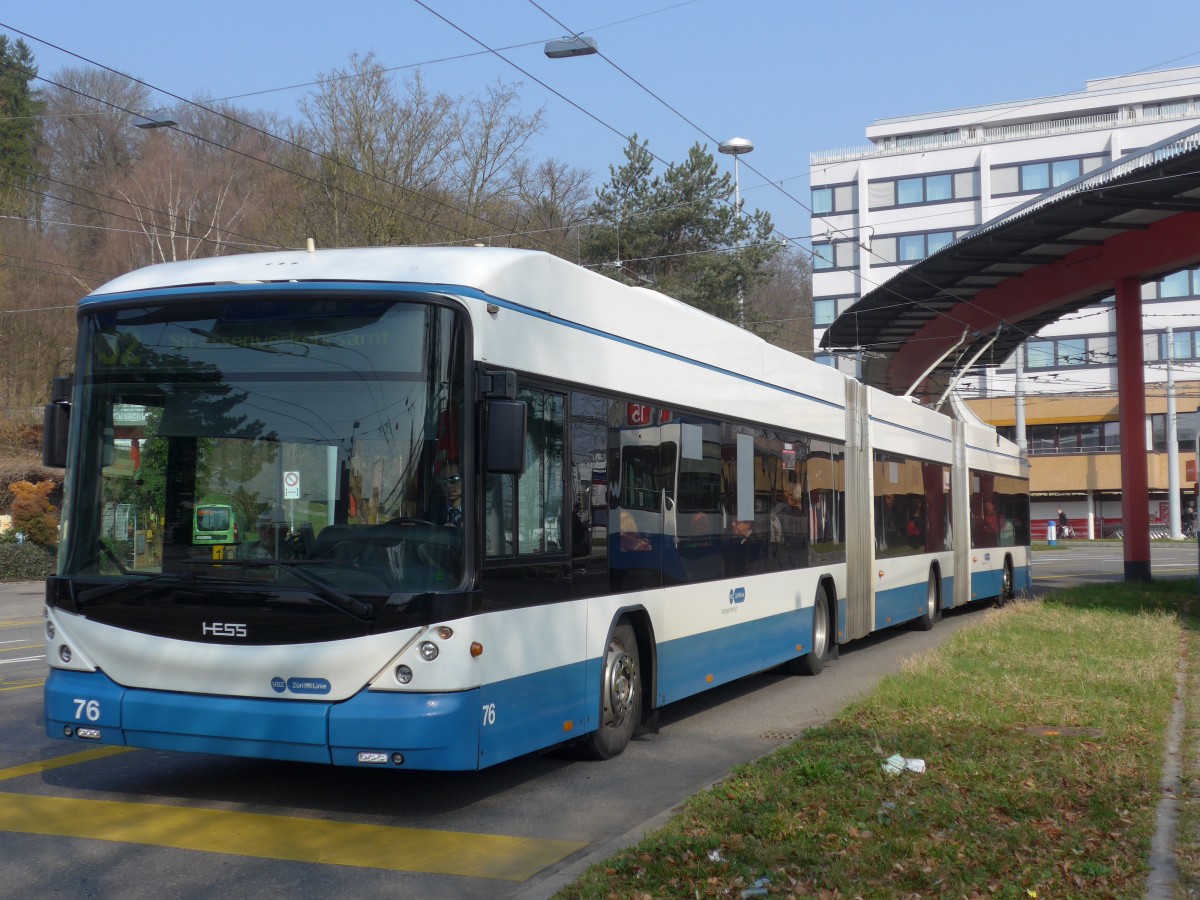 (159'370) - VBZ Z�rich - Nr. 76 - Hess/Hess Doppelgelenktrolleybus am 19. M�rz 2015 in Z�rich, Bucheggplatz