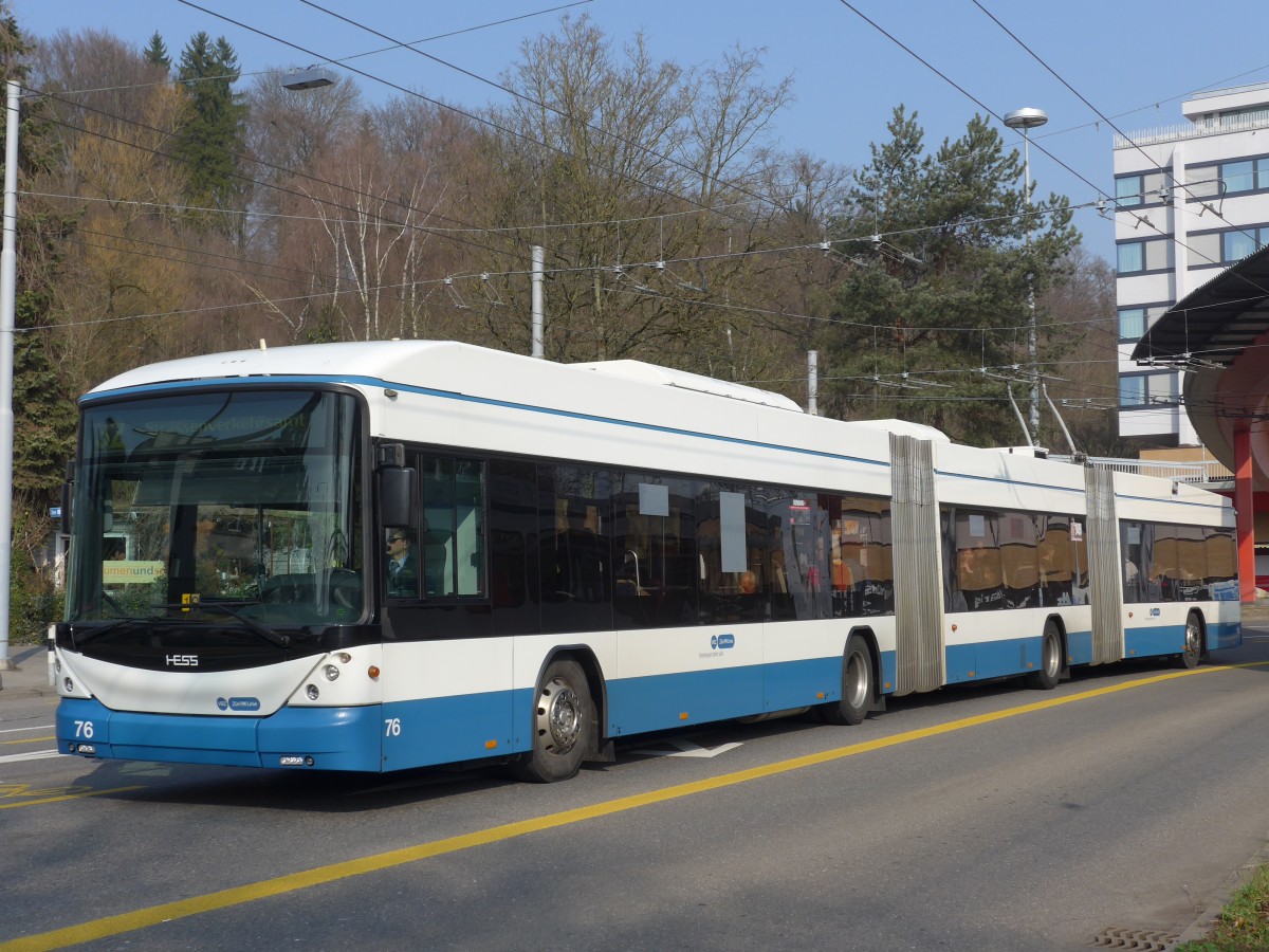 (159'372) - VBZ Z�rich - Nr. 76 - Hess/Hess Doppelgelenktrolleybus am 19. M�rz 2015 in Z�rich, Bucheggplatz