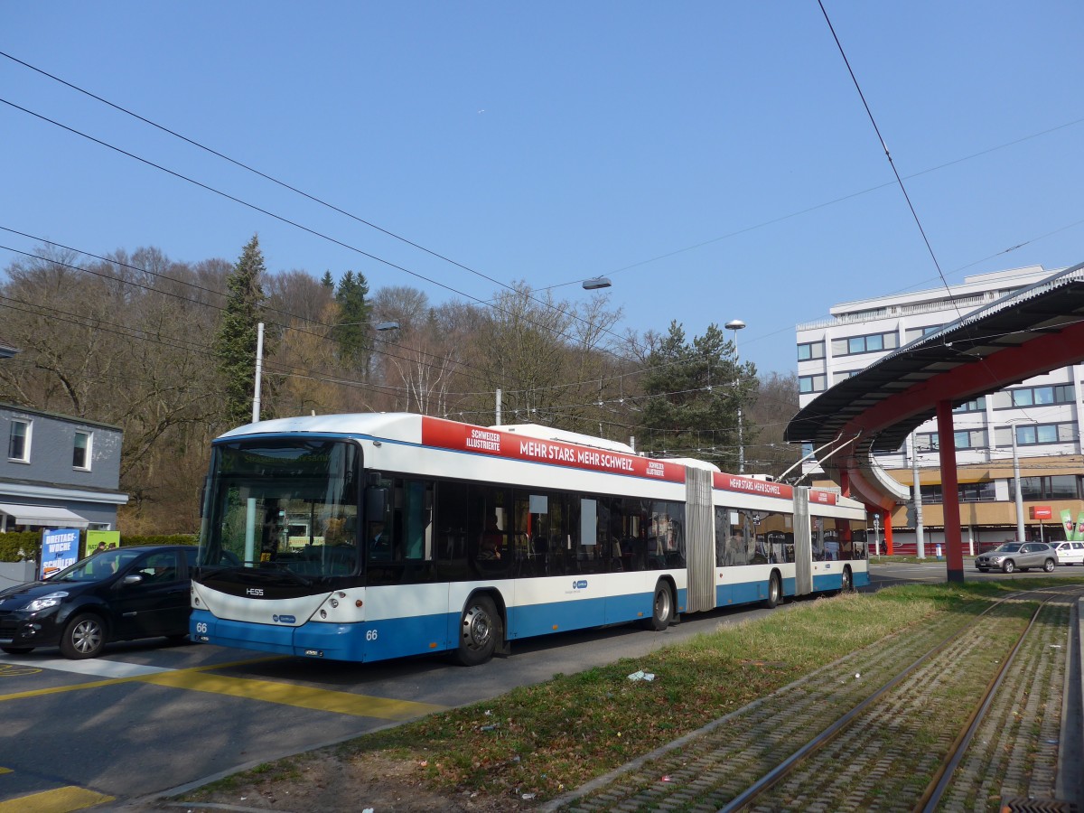 (159'373) - VBZ Z�rich - Nr. 66 - Hess/Hess Doppelgelenktrolleybus am 19. M�rz 2015 in Z�rich, Bucheggplatz