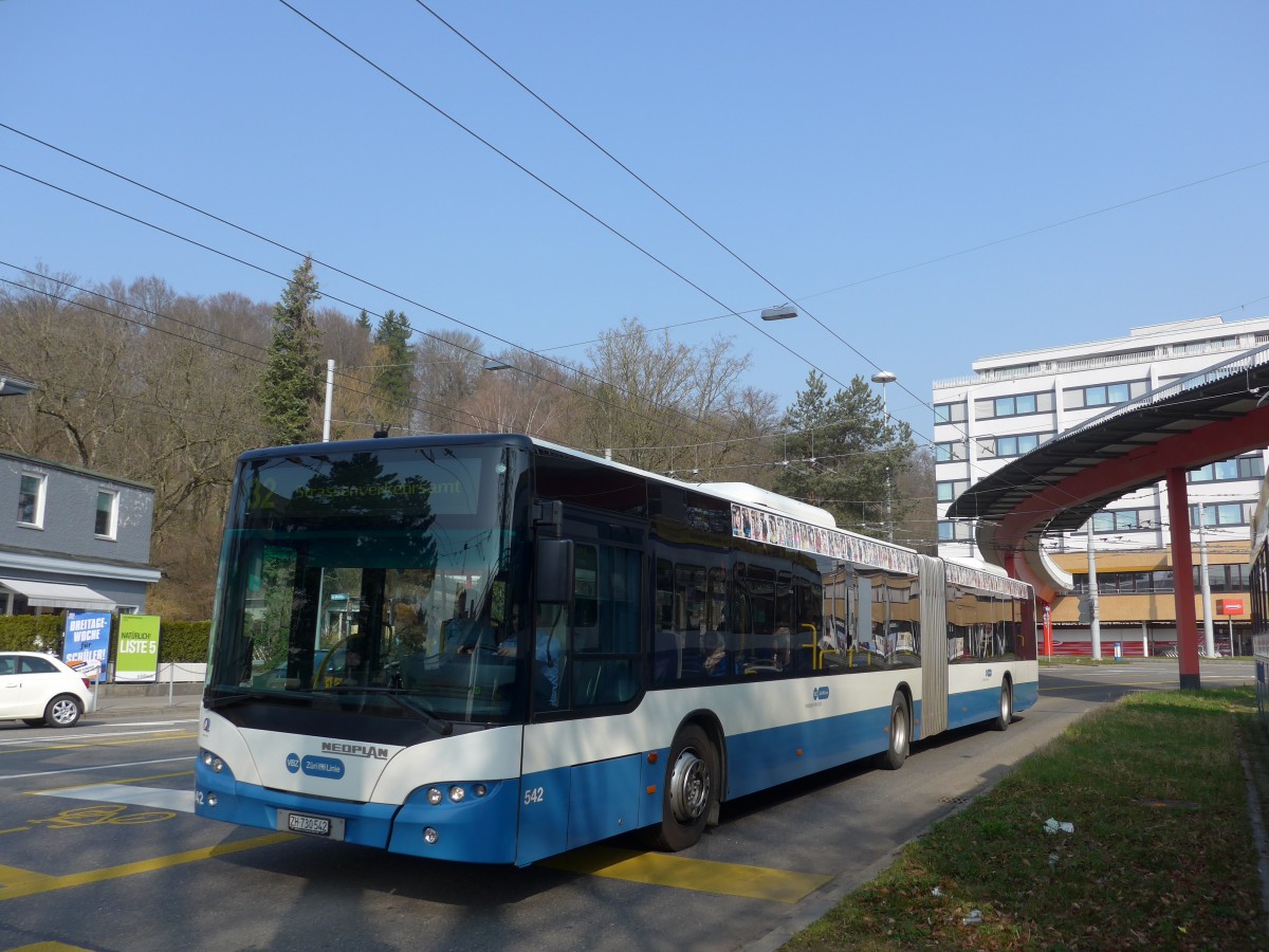 (159'381) - VBZ Z�rich - Nr. 542/ZH 730'542 - Neoplan am 19. M�rz 2015 in Z�rich, Bucheggplatz