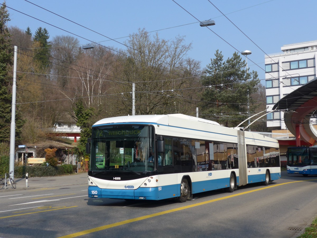 (159'383) - VBZ Z�rich - Nr. 150 - Hess/Hess Gelenktrolleybus am 19. M�rz 2015 in Z�rich, Bucheggplatz