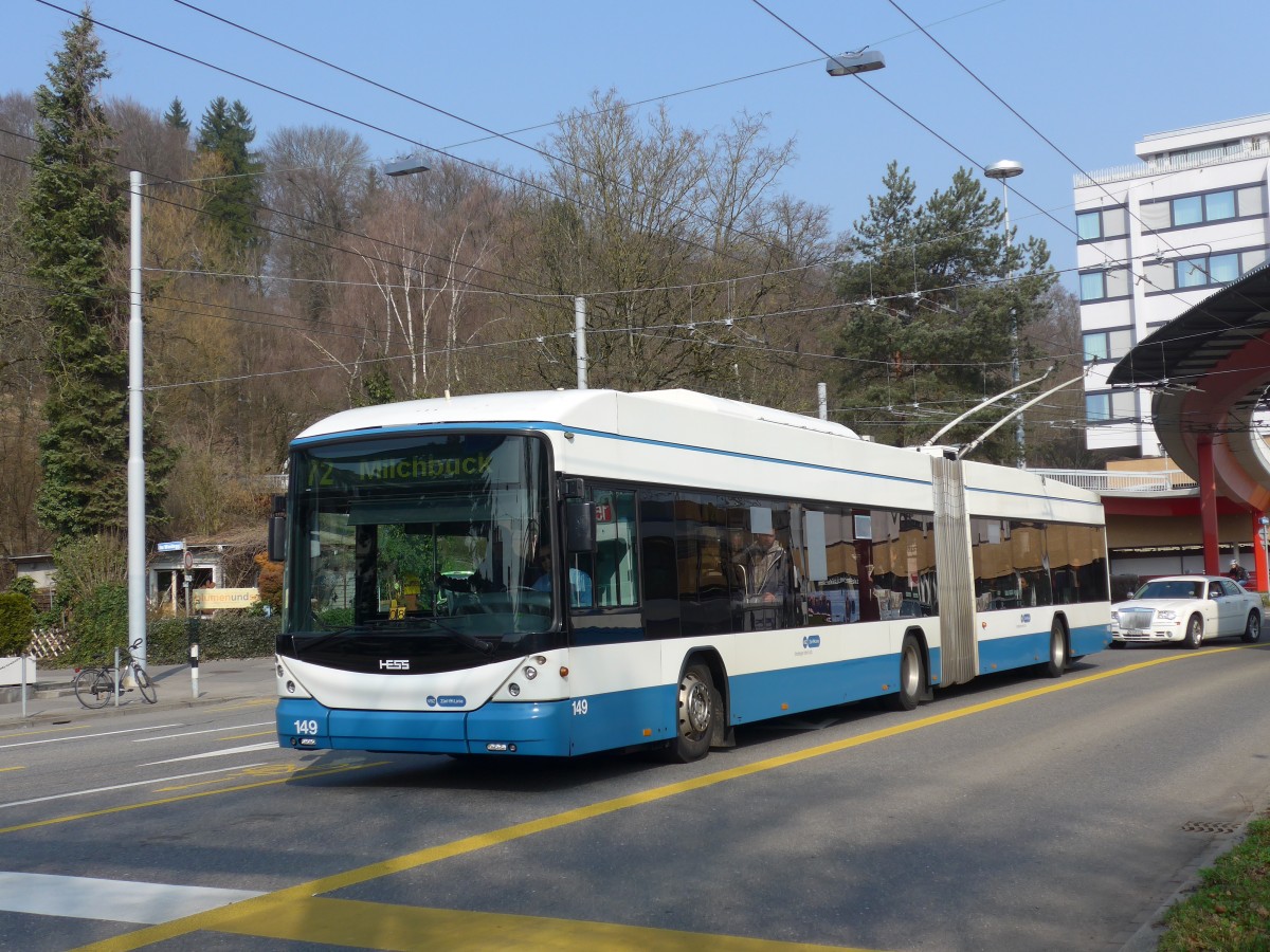 (159'391) - VBZ Z�rich - Nr. 149 - Hess/Hess Gelenktrolleybus am 19. M�rz 2015 in Z�rich, Bucheggplatz