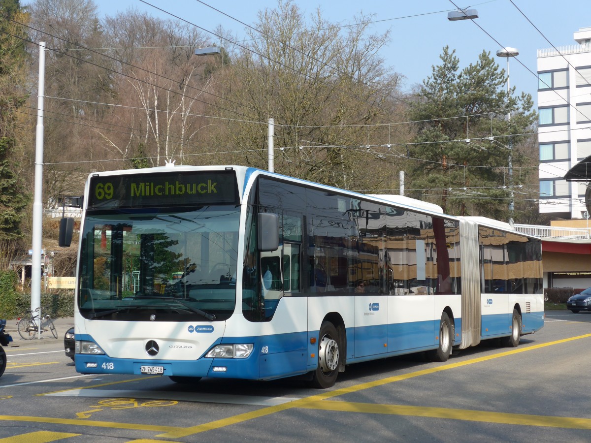 (159'396) - VBZ Z�rich - Nr. 418/ZH 745'418 - Mercedes am 19. M�rz 2015 in Z�rich, Bucheggplatz