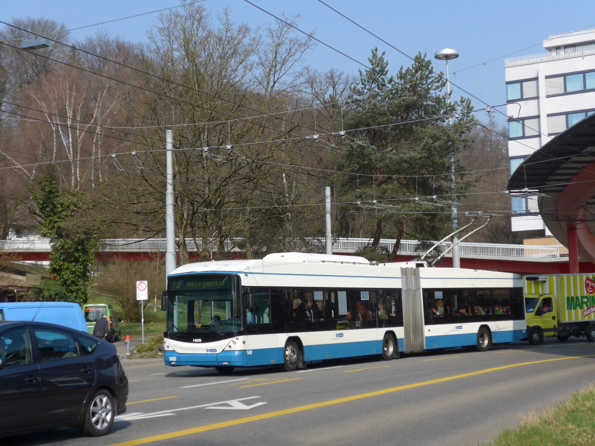 (159'401) - VBZ Z�rich - Nr. 149 - Hess/Hess Gelenktrolleybus am 19. M�rz 2015 in Z�rich, Bucheggplatz