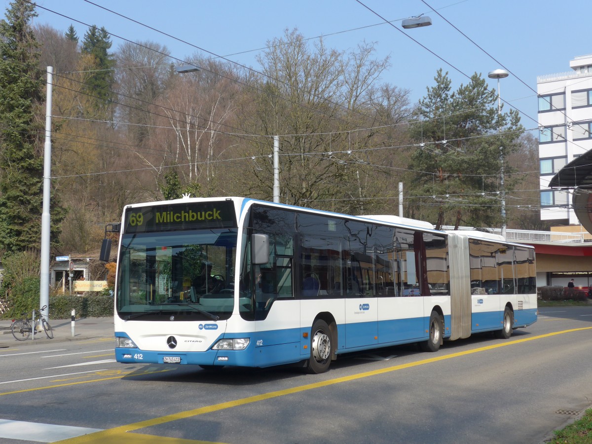 (159'402) - VBZ Z�rich - Nr. 412/ZH 745'412 - Mercedes am 19. M�rz 2015 in Z�rich, Bucheggplatz