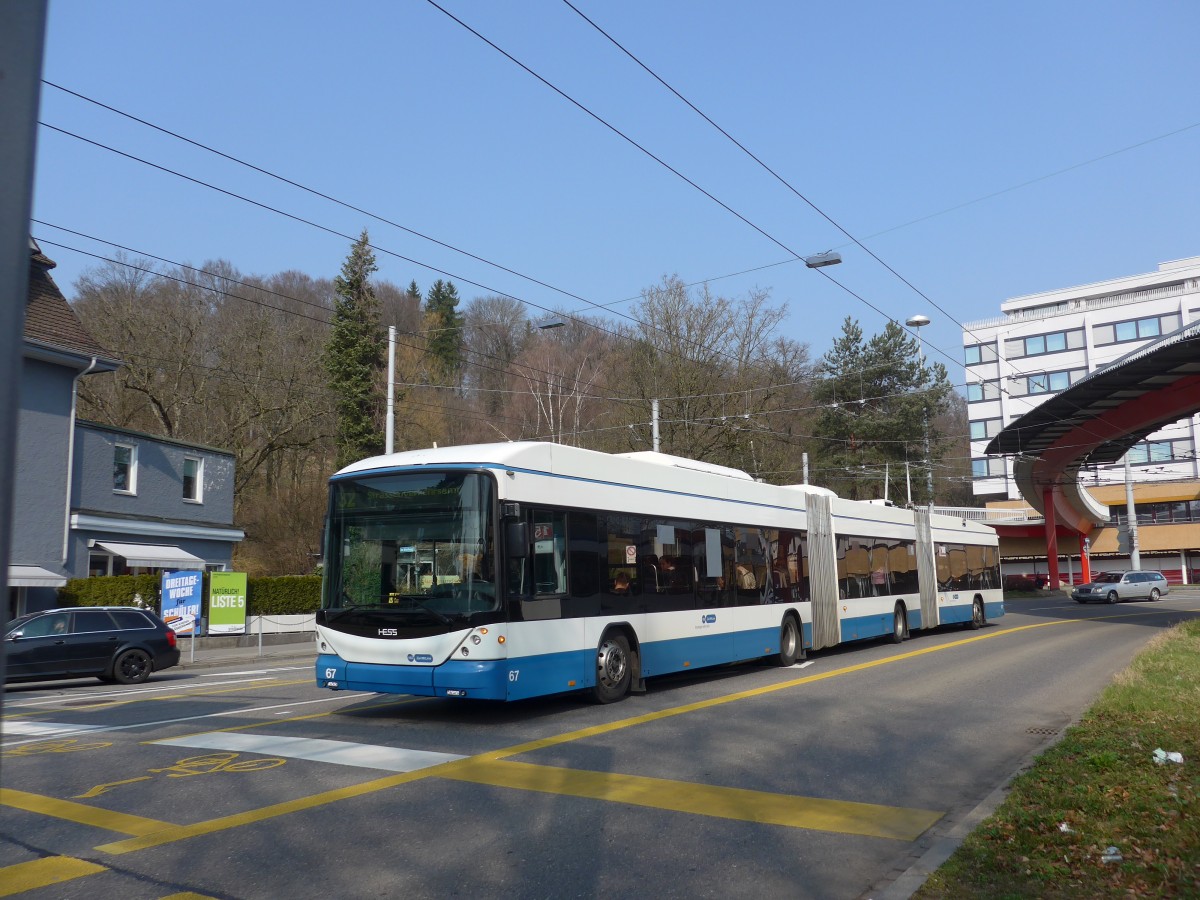 (159'403) - VBZ Z�rich - Nr. 67 - Hess/Hess Doppelgelenktrolleybus am 19. M�rz 2015 in Z�rich, Bucheggplatz