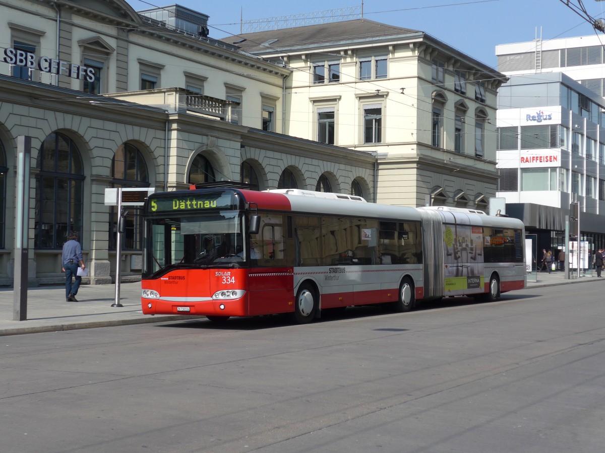 (159'417) - SW Winterthur - Nr. 334/ZH 730'334 - Solaris am 19. M�rz 2015 beim Hauptbahnhof Winterthur