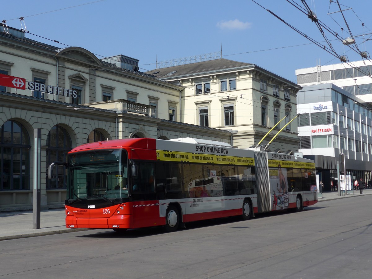 (159'418) - SW Winterthur - Nr. 106 - Hess/Hess Gelenktrolleybus am 19. M�rz 2015 beim Hauptbahnhof Winterthur