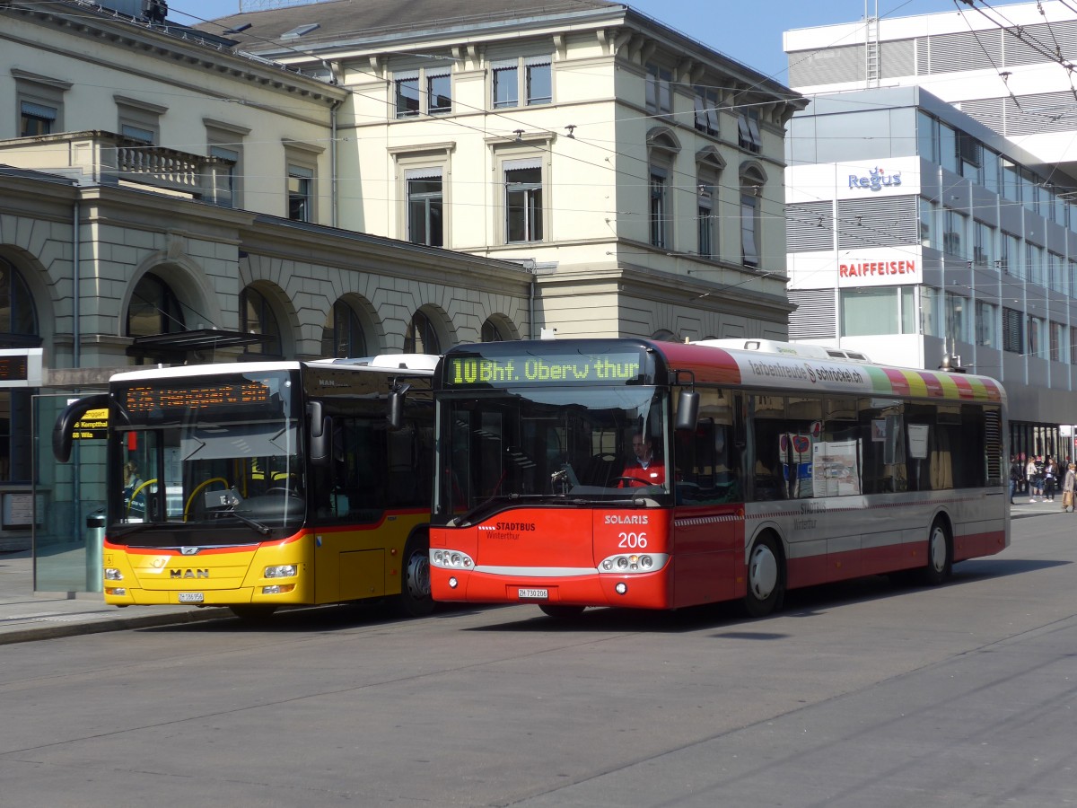 (159'428) - SW Winterthur - Nr. 206/ZH 730'206 - Solaris am 19. M�rz 2015 beim Hauptbahnhof Winterthur