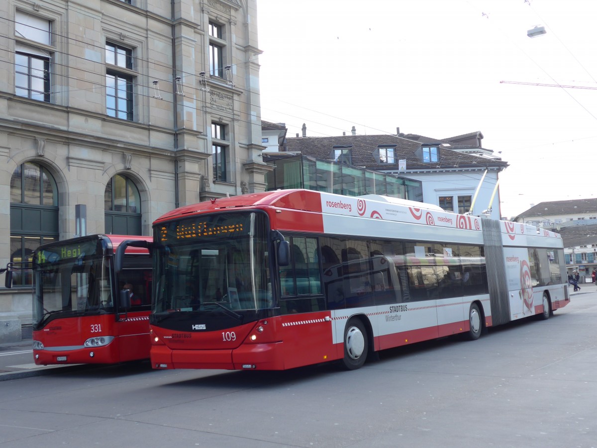 (159'450) - SW Winterthur - Nr. 109 - Hess/Hess Gelenktrolleybus am 27. M�rz 2015 beim Hauptbahnhof Winterthur