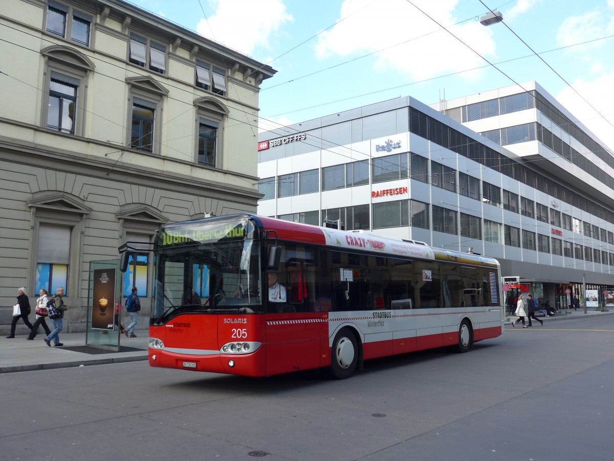 (159'461) - SW Winterthur - Nr. 205/ZH 730'205 - Solaris am 27. M�rz 2015 beim Hauptbahnhof Winterthur