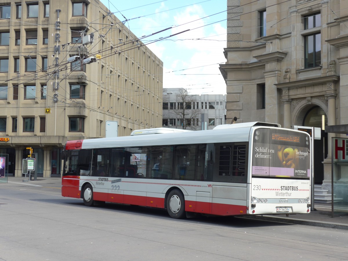 (159'469) - SW Winterthur - Nr. 230/ZH 766'230 - Solaris am 27. M�rz 2015 beim Hauptbahnhof Winterthur
