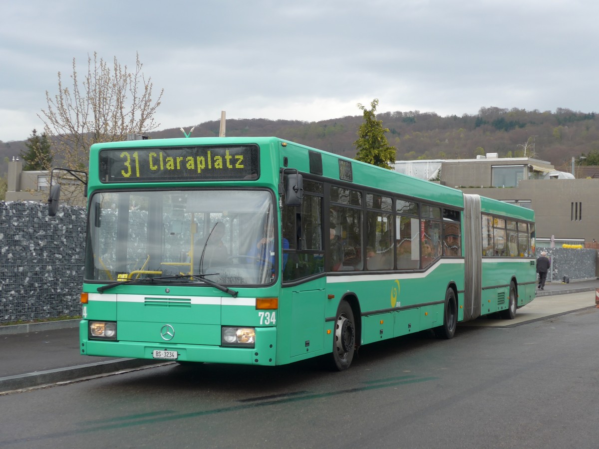 (159'810) - BVB Basel - Nr. 734/BS 3234 - Mercedes (ex VAG Freiburg/D Nr. 933) am 11. April 2015 in Riehen, H�rnli